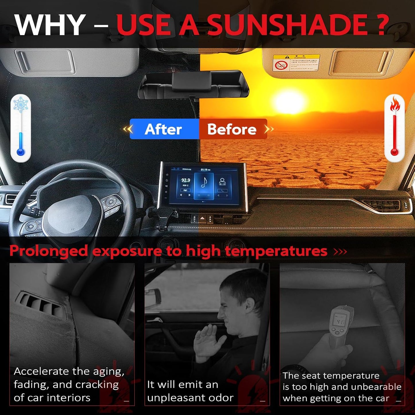 KAYZT Windshield Sun Shade for Toyota Camry 2018-2024 LE XLE Hybrid SE XSE Sedan Foldable Sunshade Front Window Custom Fit Accessories