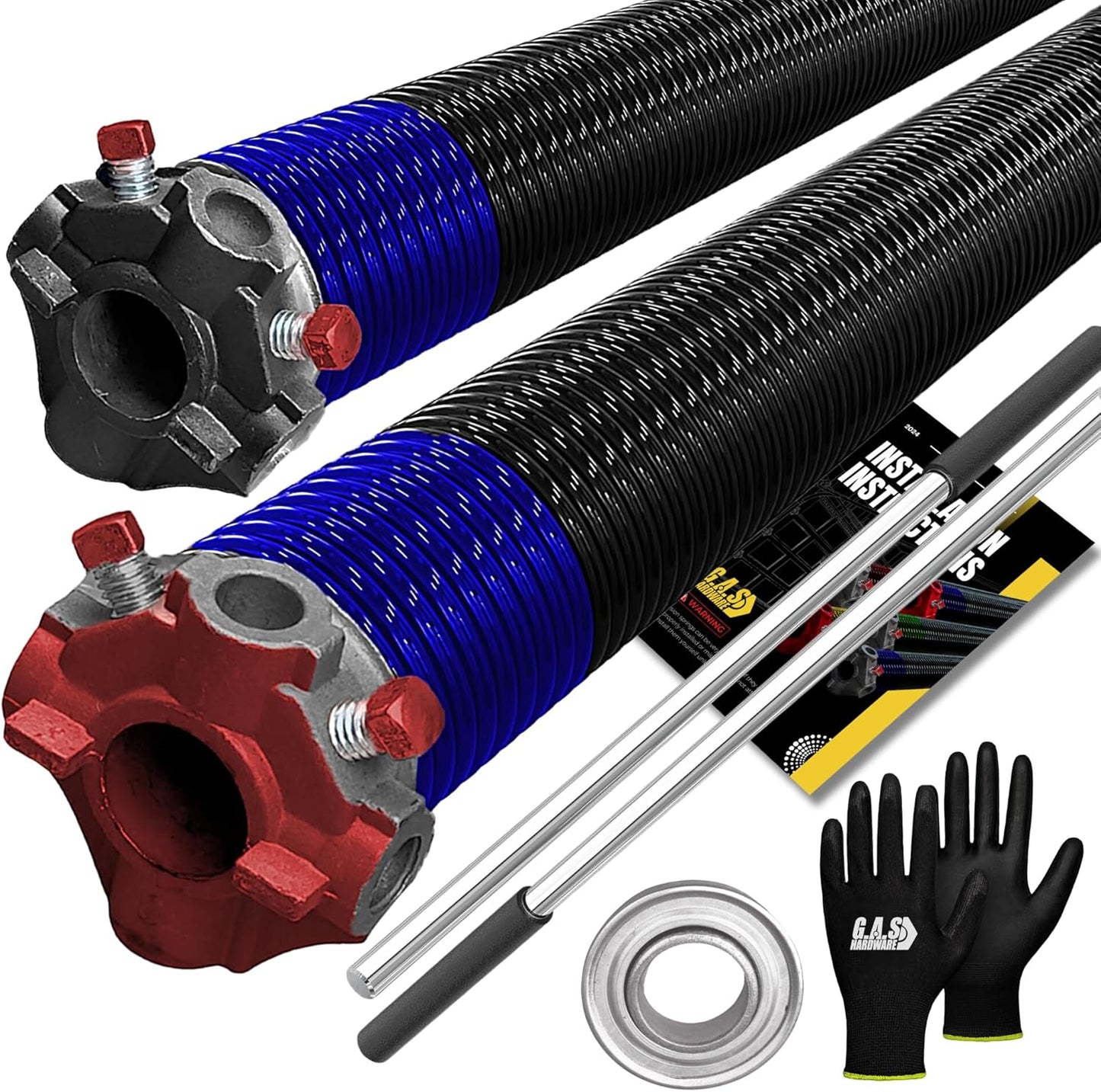 Garage Door Torsion Spring 262x1.75x44 Includes 1” Steel Bearing, Non-Slip Gloves, and Winding Bars for Left and Right Side of Garage Door Precision E-Coating 5-Year Warranty Min. 30,000 Cycles (Pair)