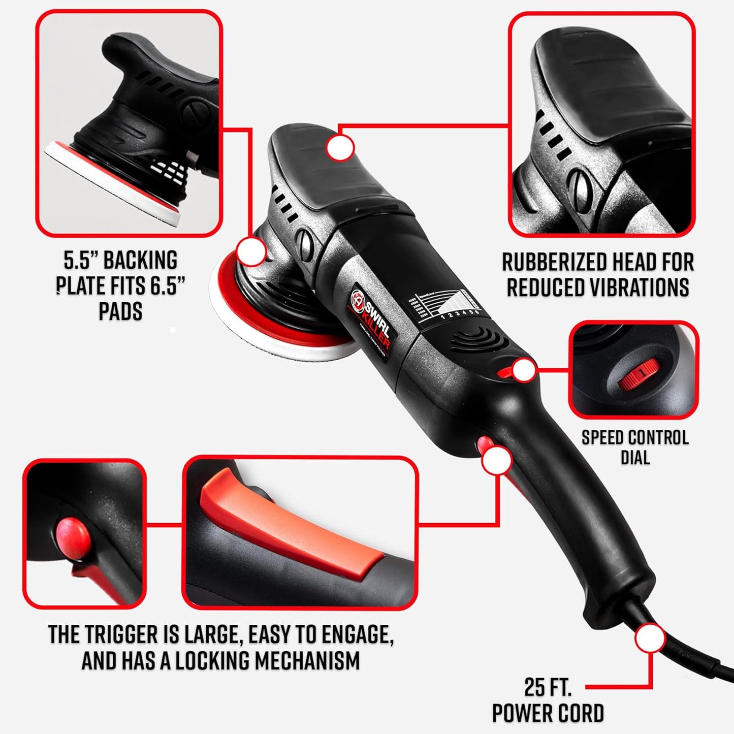 Adam's Polishes Swirl Killer 15mm Polisher Kit 7 Item Buffer Polisher Dual Action Machine | Use W/Car Polish, Polishing Compound, or Car Scratch Remover | Detailing Car Wash Clay Bar Ceramic Coating