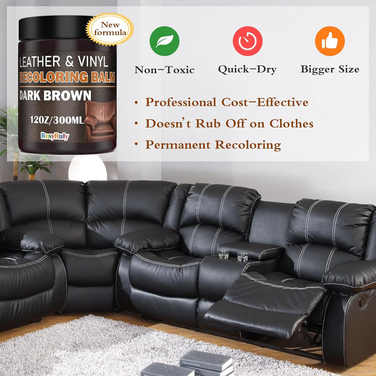 Leather Recoloring Balm Dark Brown Leather Dye Vinyl Paint Car Interior Seat Furniture Couch Recliner Chair Boots Jacket Shoes Bag Purse Belt Color Restorer Fade Stain Scratch Remover Repair Kit