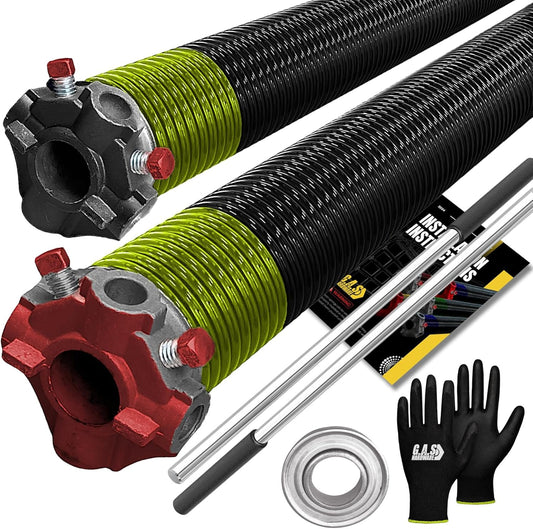 Garage Door Torsion Spring 207x1.75x26 Includes 1” Steel Bearing, Non-Slip Gloves, and Winding Bars for Left and Right Side of Garage Door Precision E-Coating 5-Year Warranty Min. 30,000 Cycles (Pair)