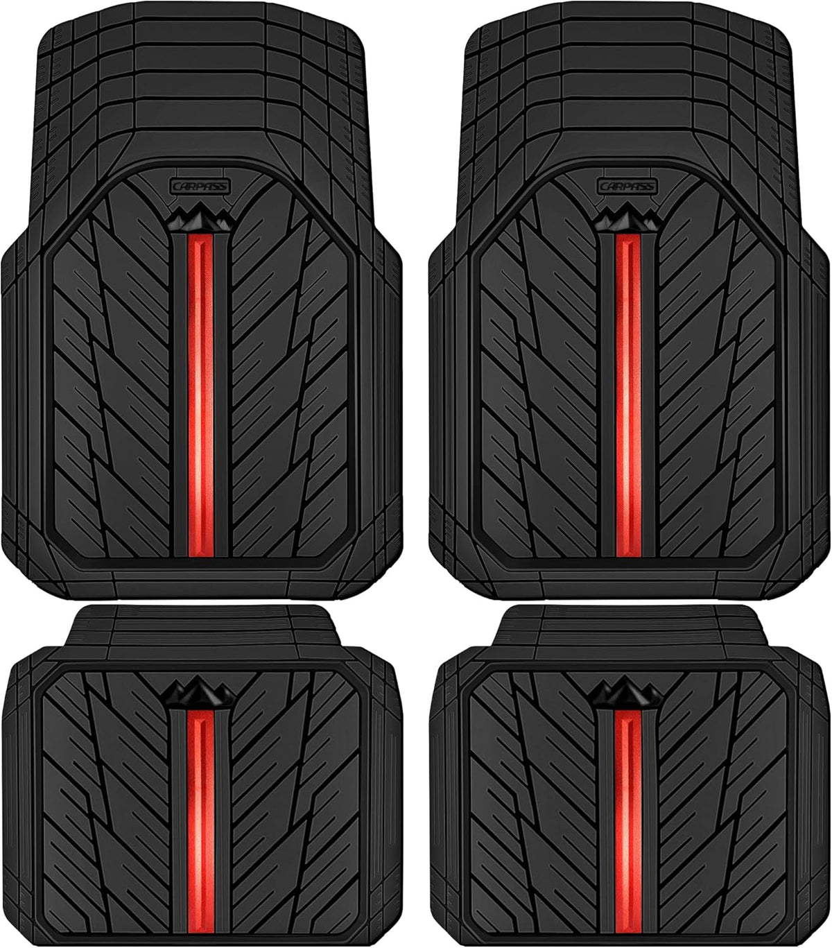 CAR PASS Metal Medium Rubber Floor Mats for Car Heavy Duty Car Mats All Weather, Universal Trim to Fit for Truck SUV Vehicle Automotive Floor Mats, Waterproof Car Mats 4 Piece Black and Red
