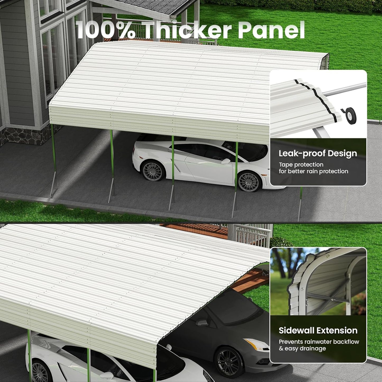 Heavy Duty Metal Carport – Sturdy Structure, All-Weather Protection, Easy Assembly for Cars, Trucks, Boats, Tractors, and Outdoor Storage (White, 20X20 FT)