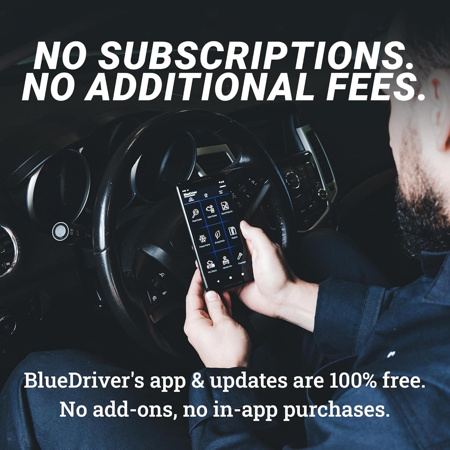 BlueDriver Bluetooth Pro OBDII Scan Tool for iPhone & Android - No Subscription Fee - OBD2 Car Scanner and Code Reader - Diagnose Check Engine, ABS, SRS, Airbag & 7000+ Issues on Vehicles 1996+