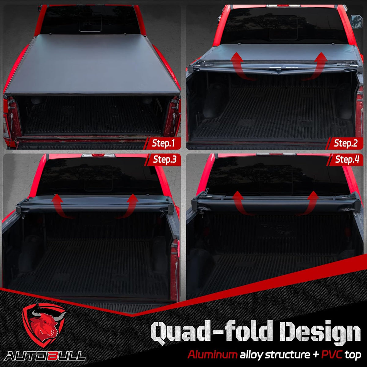 Soft Quad Fold Tonneau Cover Compatible with 2007-2021 Toyota Tundra(Excl. Trail Edition) 6.5ft Bed (78.7"), Vinly Top Alloy Steel Structure
