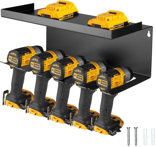 Power Tool Organizer for Shop & Garage, Heavy Duty Wall Mounted Rack With Storage & 5 Drill Storage Slots - For Workshop Organization