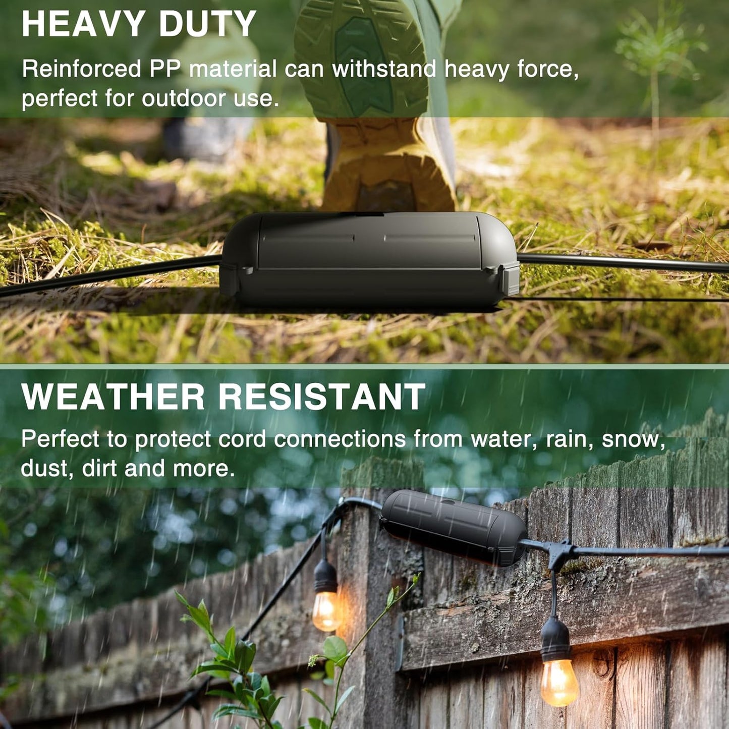 Flemoon [9 Pack] Outdoor Extension Cord Safety Cover, IP44 Waterproof Connection Protector, Weatherproof Electrical Box for Outdoor Plug, Outlet, Holiday Light, Christmas Decorations, Black