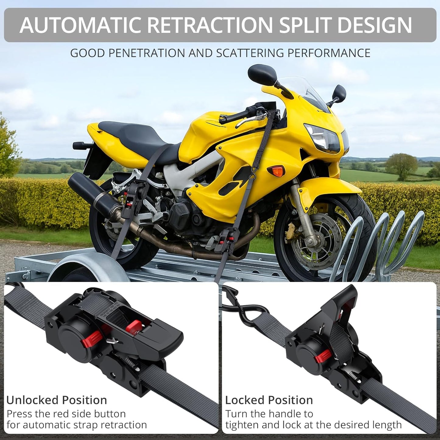 Justech 4 Pack Retractable Ratchet Straps, 1 in x 11.6 ft-1411 lbs Break Strength, Heavy Duty Auto Ratchet Tie Down Straps with Soft Loops & Storage Bag for Motorcycle, Truck, Trailer, Cargo Van, Boat