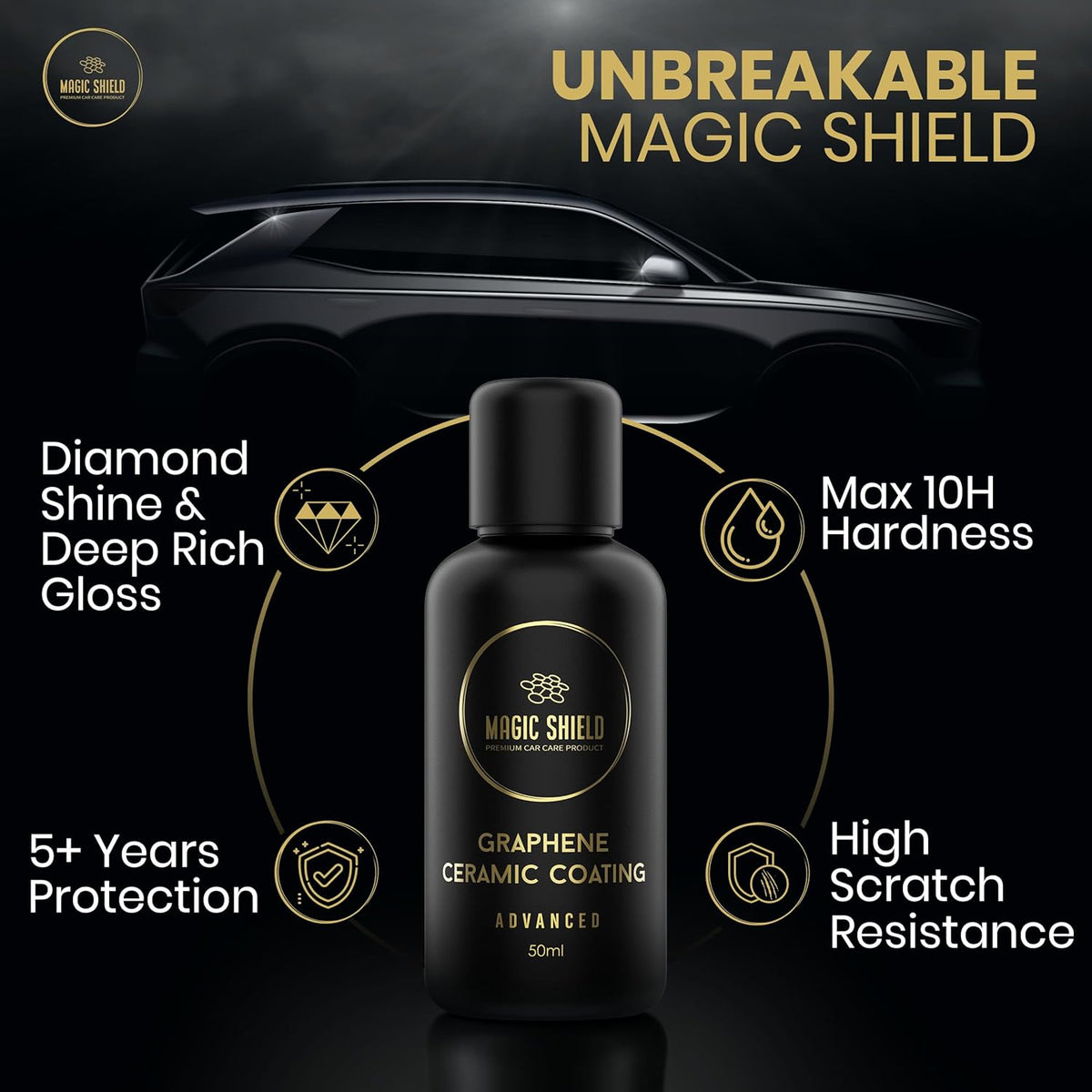 Graphene Coating for Cars │ Self-Healing, 5+ Years Durability │ Advanced SiO2 Ceramic Protection - High Gloss, Anti-Scratch - Perfect for Cars, Motorcycles, Marine, and RVs