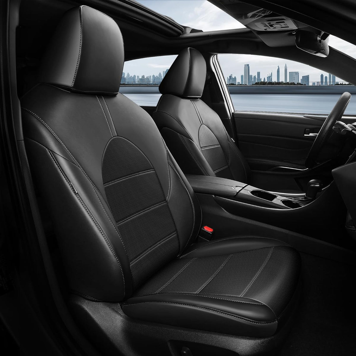 for Toyota Camry Seat Covers Hybrid LE SE 2018 2019 2020 2021 2022 2023 2024 - Custom Car Seat Covers Full Set, Breathable Leather Seat Cover for Cars, Waterproof Cushion Protectors, Black