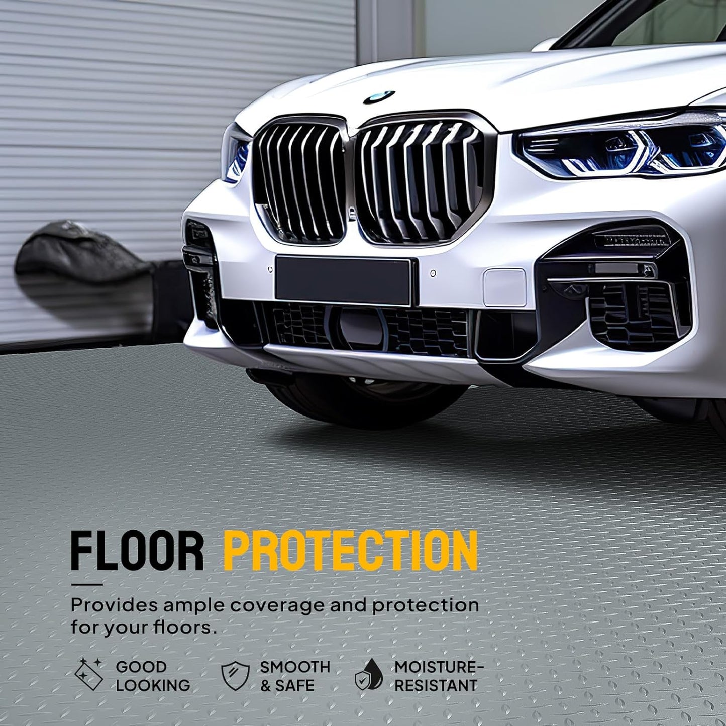 Bonnlo 7.5x20 FT Garage Floor Mat for Under Car,Thickened PVC Roll Floor mats，Waterproof Non Slip Parking Mat,Gray