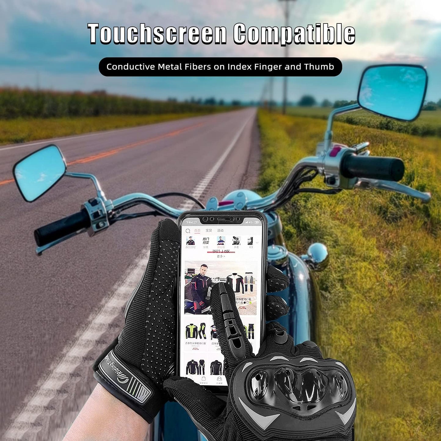 Motorcycle Gloves for Men and Women Full Finger Touchscreen Mountain Dirt Bike Gloves for Powersports BMX ATV MTB Driving Motocross Cycling Gloves(XL, Black)