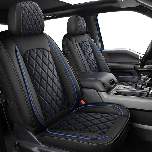 MIROZO 2PCS Front Truck Seat Cover,Waterproof Ram Seat Covers Truck Cushion Compatible with 2009-2025 RAM 1500 2500 3500 Pickup Crew Quad Cab (2PCS Front,Black and Blue)
