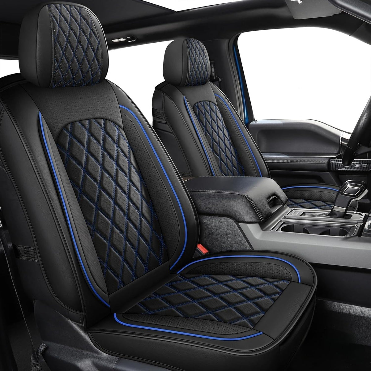 MIROZO Seat Covers for Ram, Waterproof Truck Seat Covers Compatible with 2009-2025 Dodge Ram 1500 2500 3500 Truck Pickup Crew Quad Cab with Split Bench 40/60(Black and Blue,Full Set Curved Back)