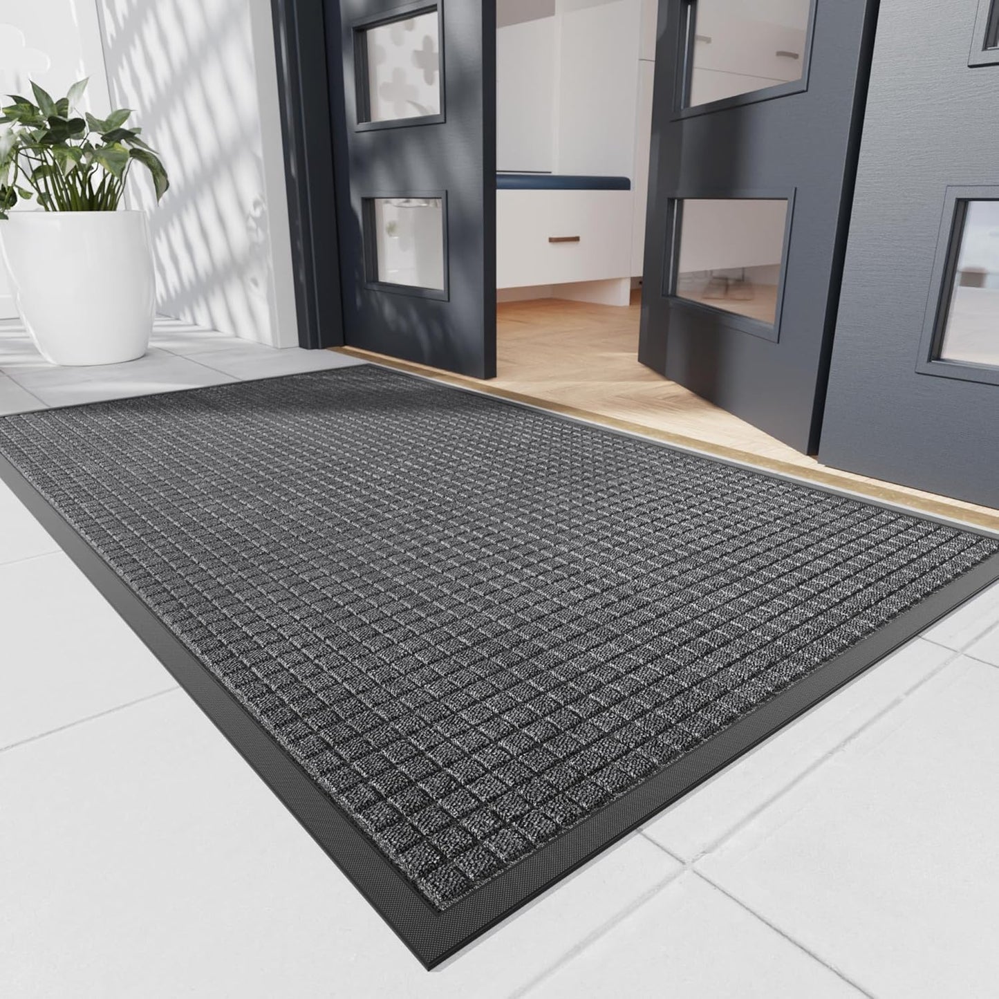 Durable Front Door Mat, 48" x 36" Heavy Duty Indoor Outdoor Doormat for Entryway, Non-Slip Rubber Backing, Stain and Fade Resistant Commercial Floor Mat for Home Office Entry