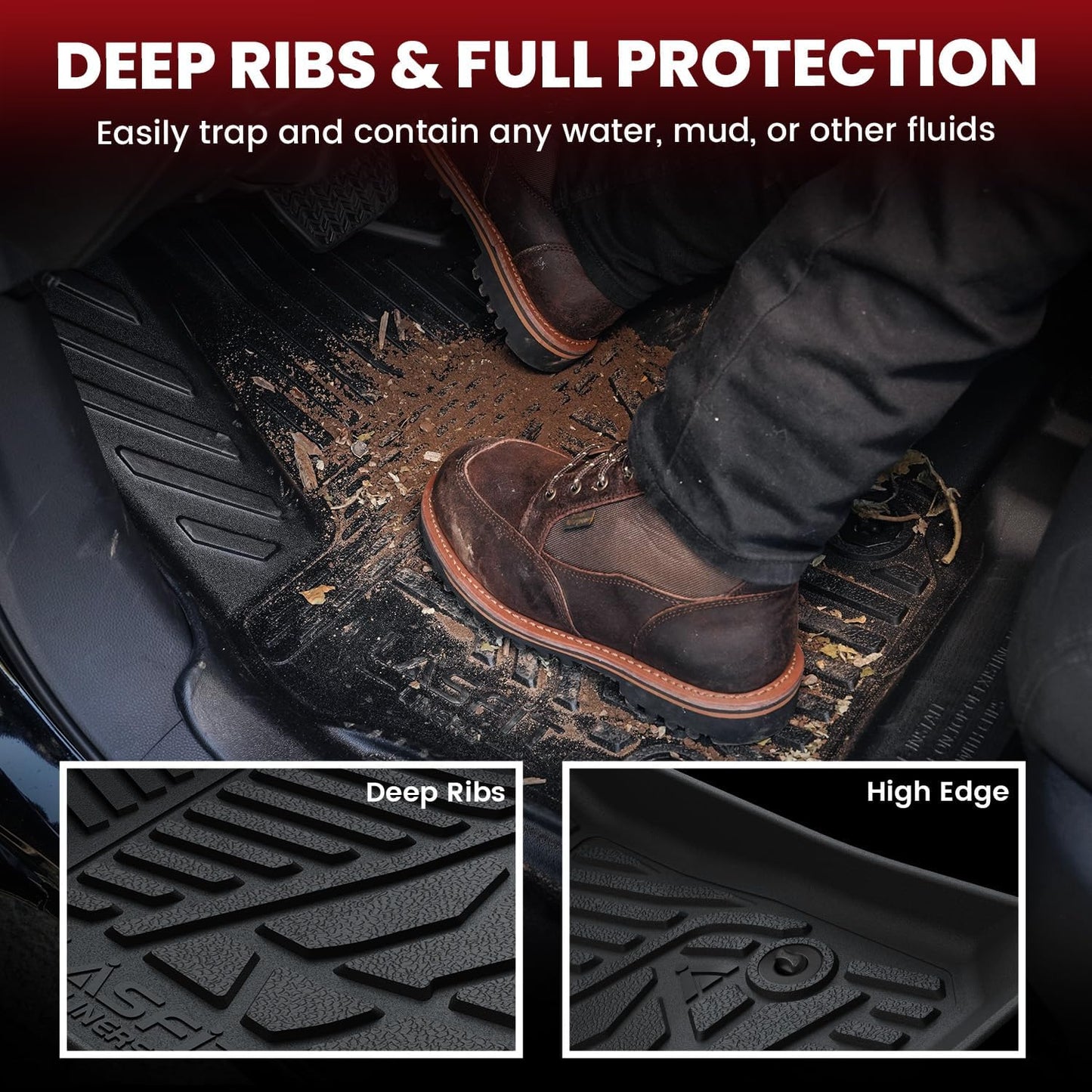 LASFIT Front Floor Mats for Ford F-150 2015-2025 Regular Cab Carpet Floor, Front Row Bench Seat, All Weather TPE Truck Liners for F150 Standard Cab, 1st Row Only, Black