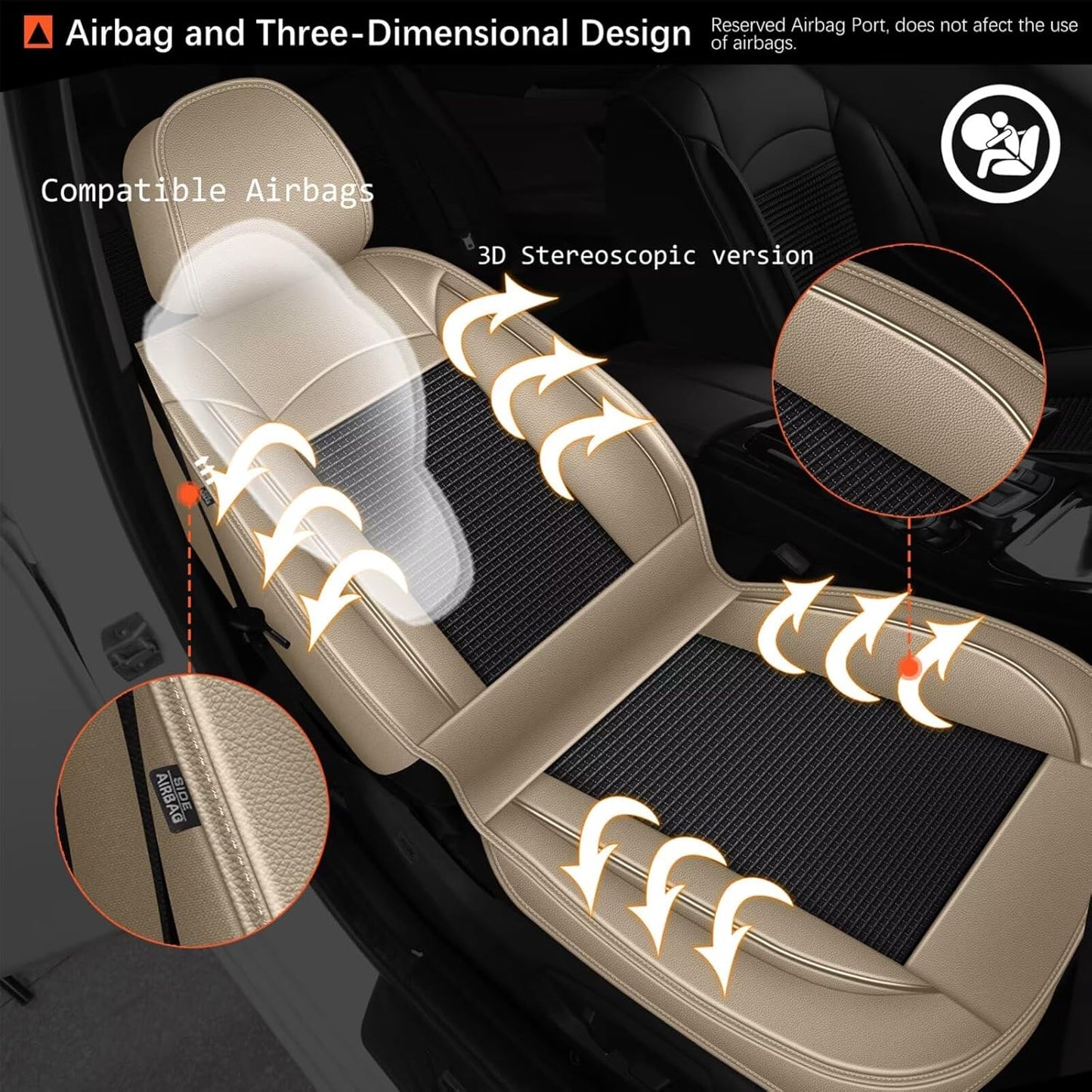 Seat Covers Fit for Toyota Camry 2012-2023 2024 2025: Car Seat Covers Full Set 5 Seats Leather Ice Silk Breathable Waterproof Automotive Seat Cushion Protector (Black & Beige)