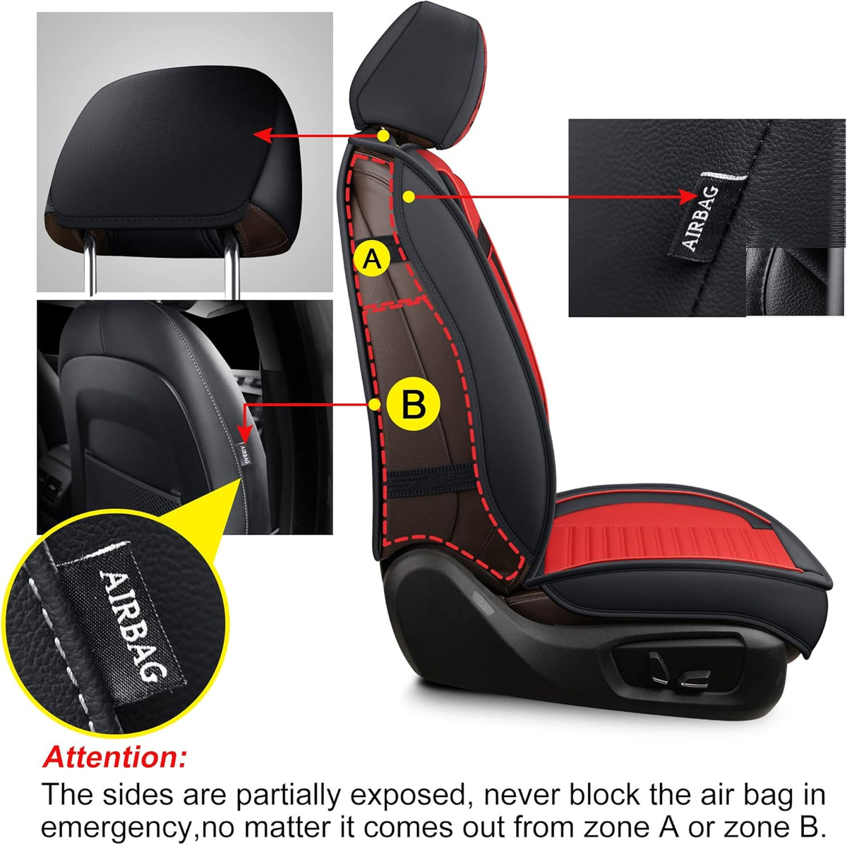LINGVIDO Car Seat Covers, Breathable and Waterproof Faux Leather Automotive Seat Covers for Cars SUV Truck Sedan,Universal Anti-Slip Seat Cover with Backrest (Full Seat, Red+Black)