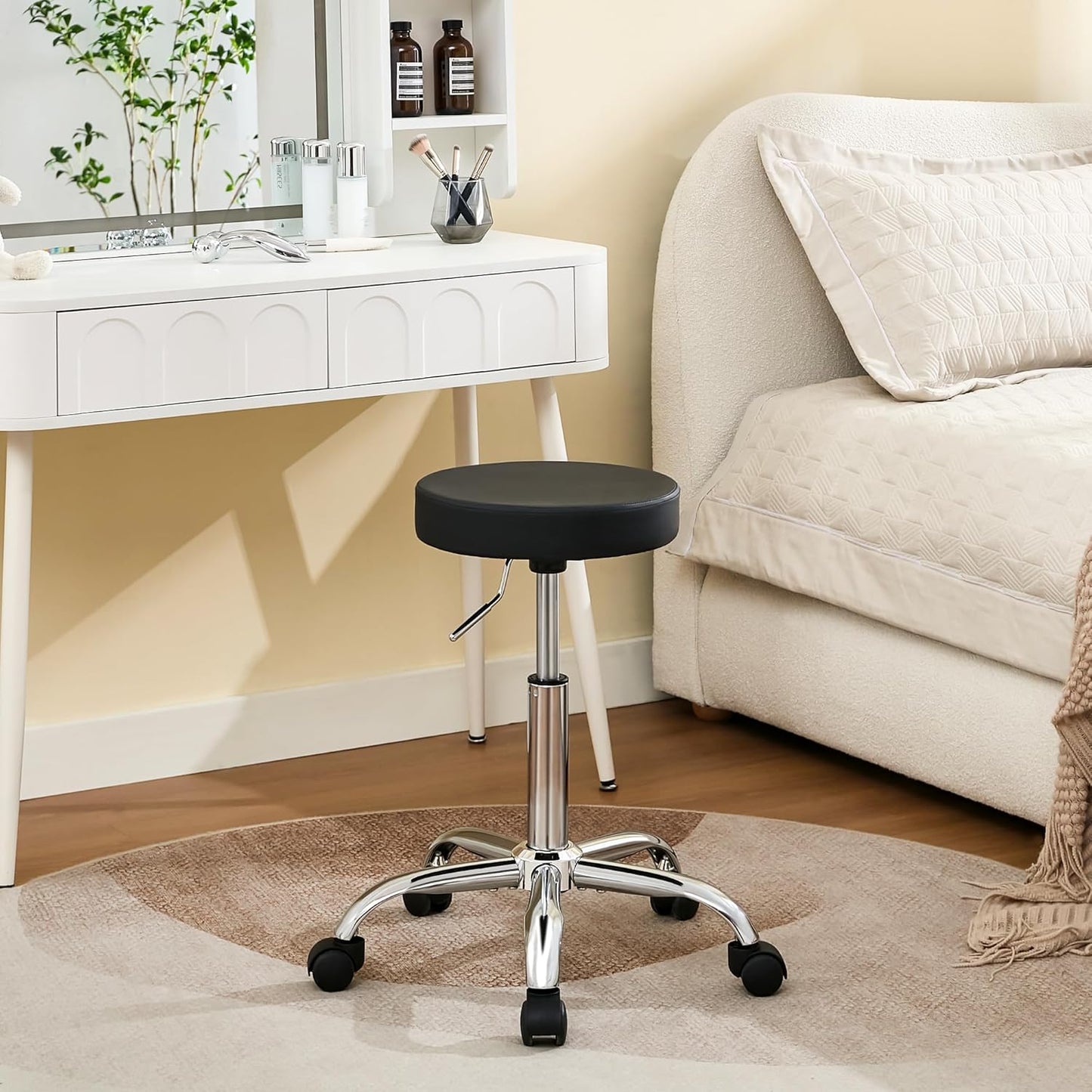 Tatto Rolling Chair, Height Adjustable Backless Chair for Desk 19.5’’-26.6’’,Black Salon Stool(Black)