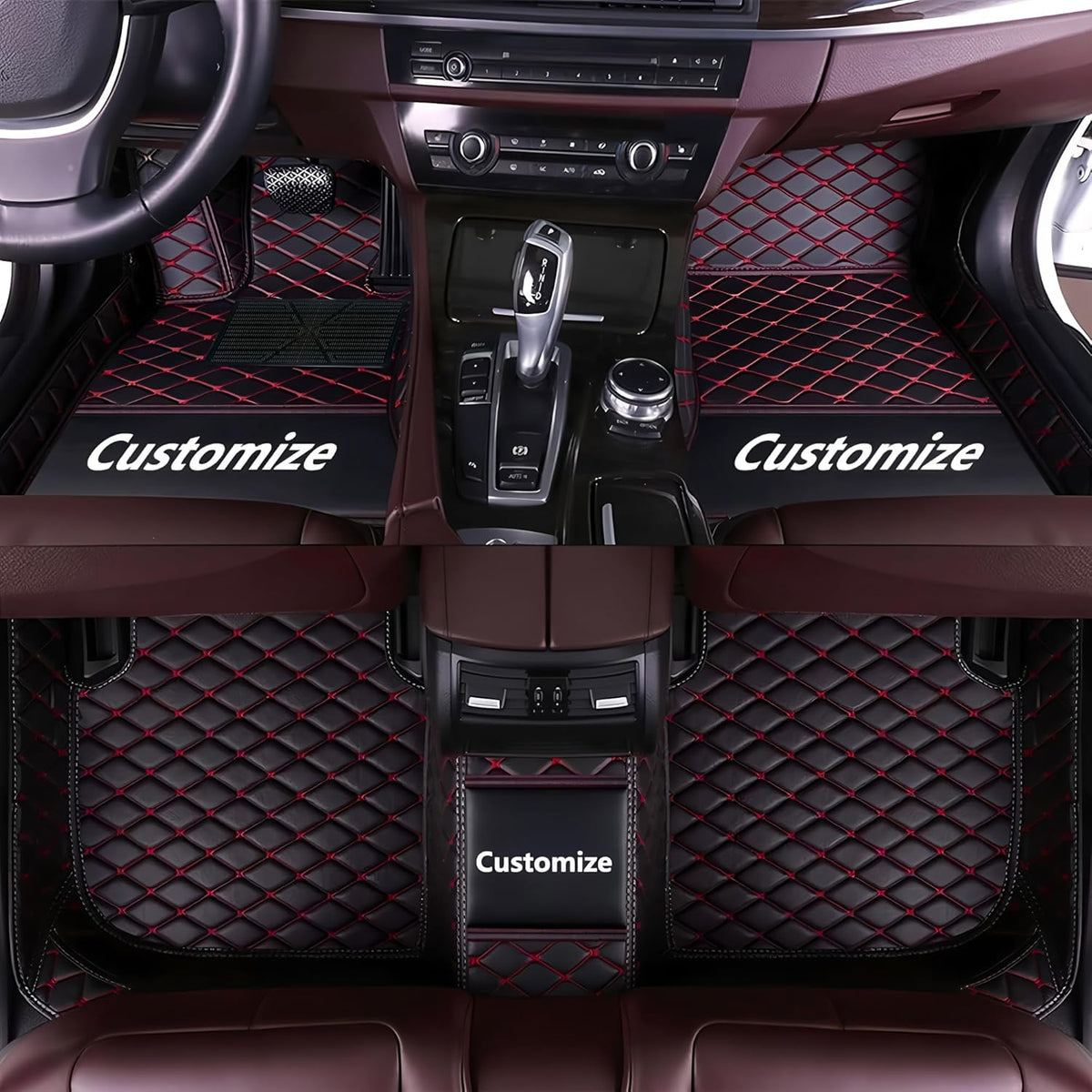 Custom Personalized Floor Mats for Cars，Luxury Full Coverage All Car Floor Mats，Anti-Slip Leather Car Mat Set ，Custom Floor Mats for 99% of Cars, Trucks & SUVs. (Black and Red)