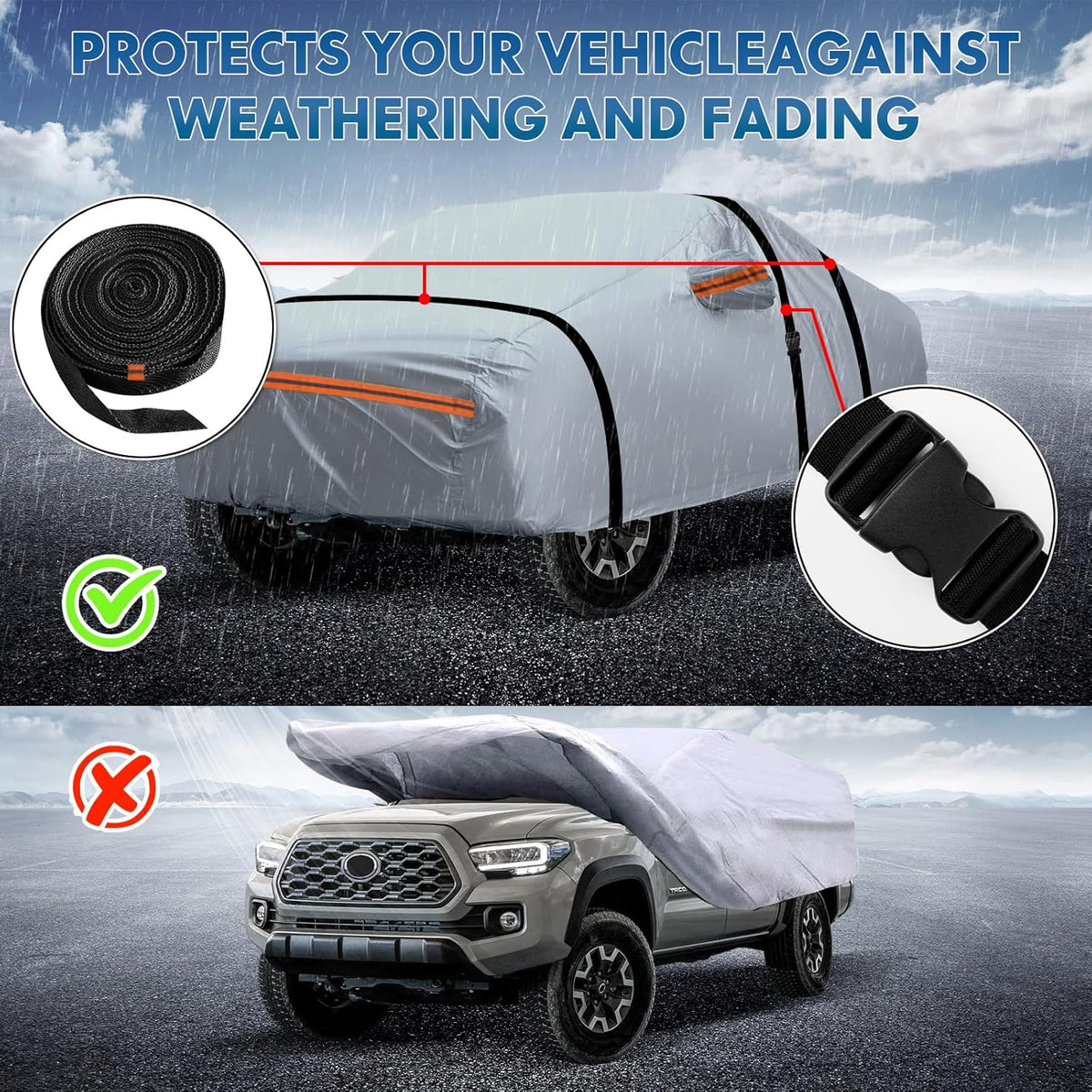 KEYOOG Fit for 188"-199" Length SUVs, 6-Layer Full Car Cover is All-Weather Waterproof, Universal in All Seasons, Snow Prevention, Rainproof, Acid Rainproof, Sunscreen, Orange Reflective Strip