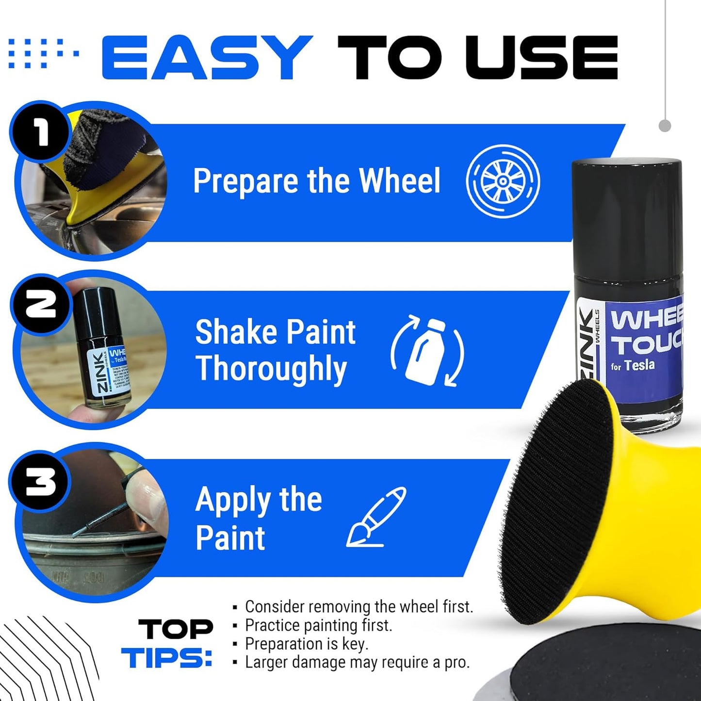 Premium Tesla Wheel Curb Rash Repair Kit for Model X 20-inch Sonic Carbon Slipstream Rims - DIY Kit with Color-matched Touch Up Paint - Made in USA