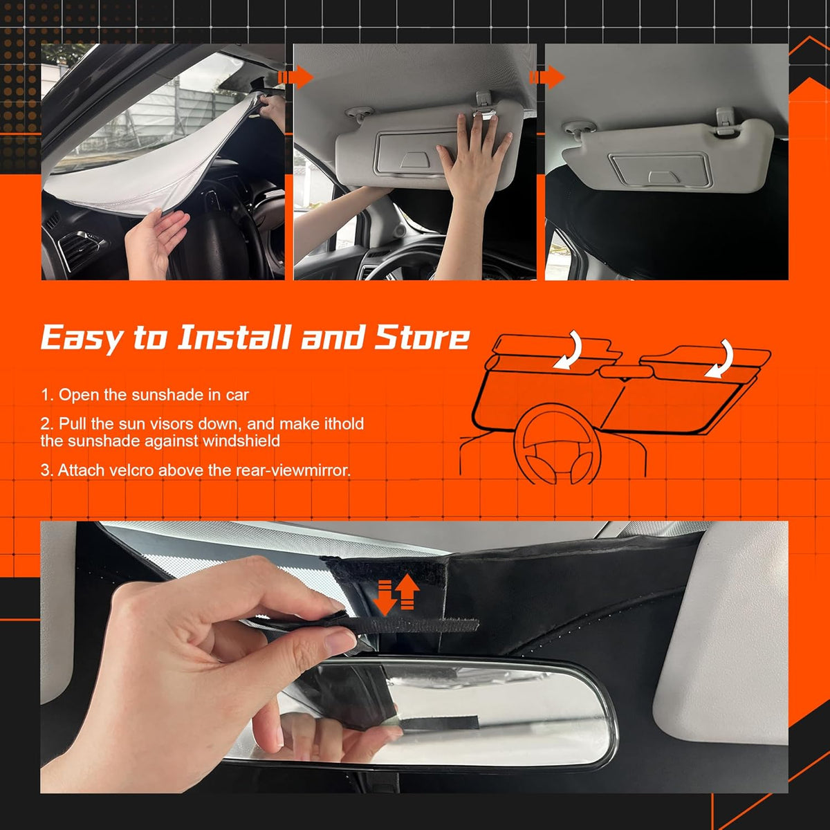 Custom Fit Windshield Sun Shade for Atlas 2018-2025 - Full Coverage, 210T Reflective Fabric, Double-Layer Design - Blocks 99% UV Rays, Keeps Car Cool, Easy to Install and Store