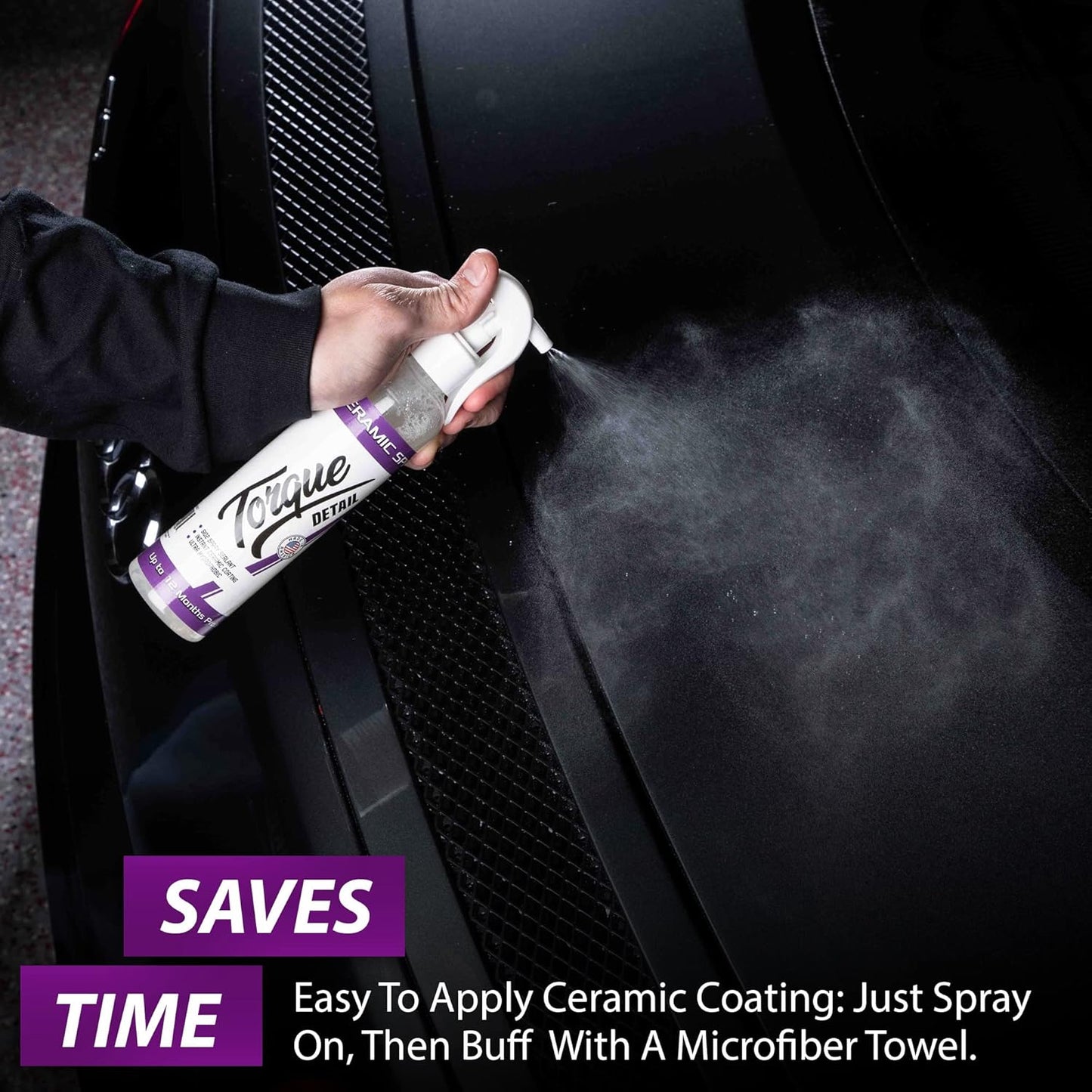 Torque Detail Ceramic Spray - Easy to Apply, Ceramic Coating Spray - Proprietary Silica Formula (Nano SiO2) Seals & Shields Car’s Clear Coat - Hydrophobic Protection & High-Gloss Shine (8 oz)