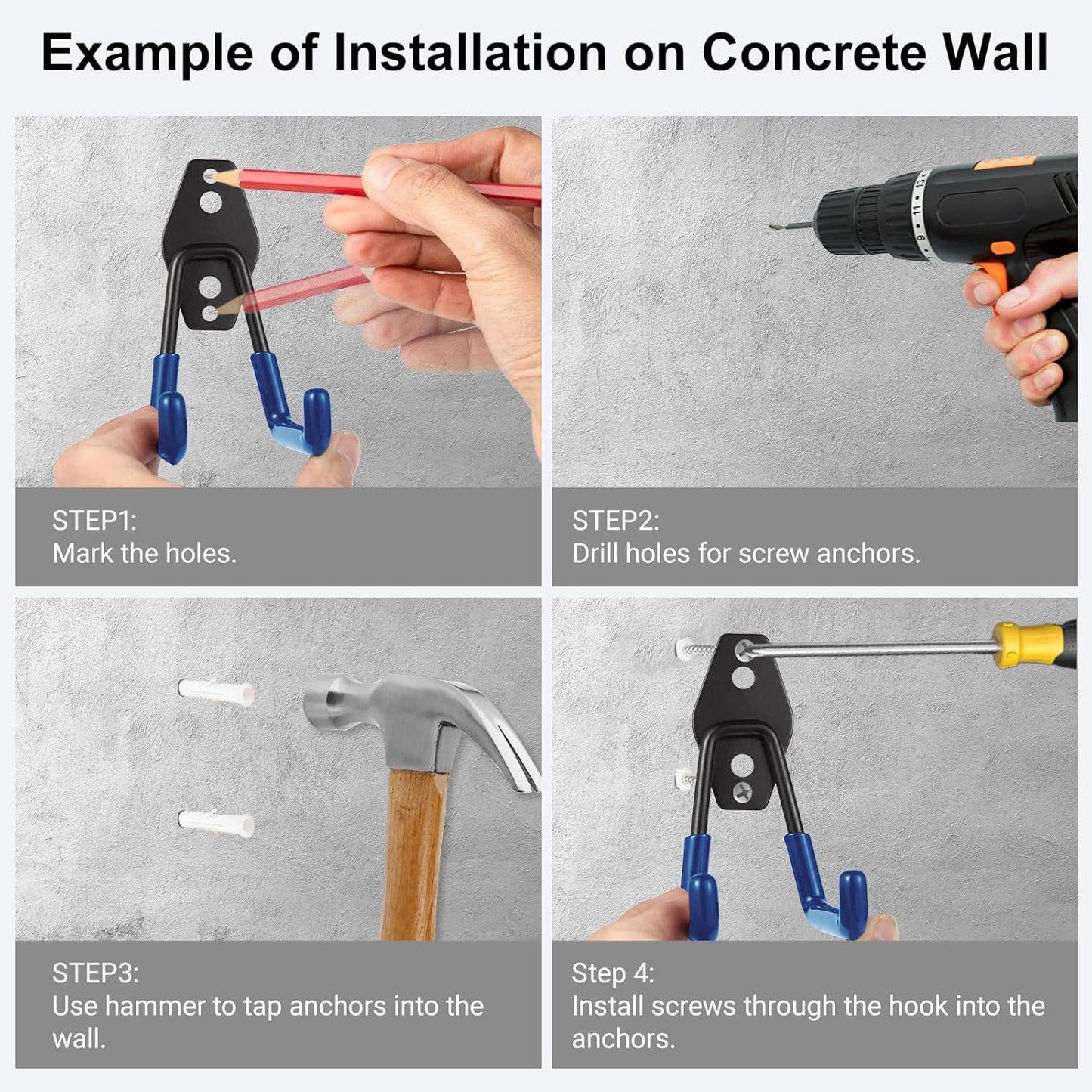 Garage Hook Heavy Duty Wall Storage Hangers, 22 Pack Garage Storage Hooks Steel Tool Blue for Ladders, Ropes, Garden Tools