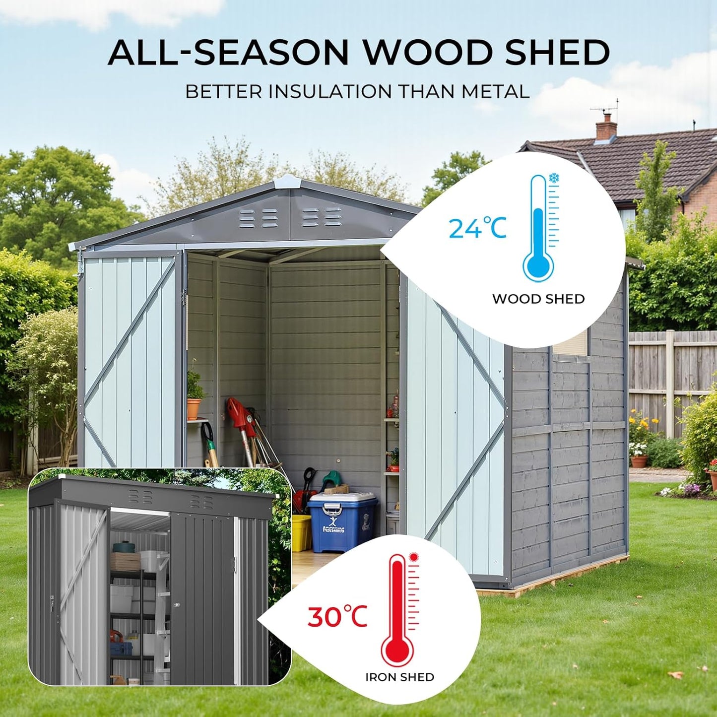 MyVoice 4x6 FT Wooden Outdoor Storage Shed with 4 Vents & 2 Adjustable Windows, DIY Cedar Tool Shed Kit, Garden Bike Firewood Storage, Waterproof Backyard Outdoor Shed for Patio, Lawn, Yard & Garage