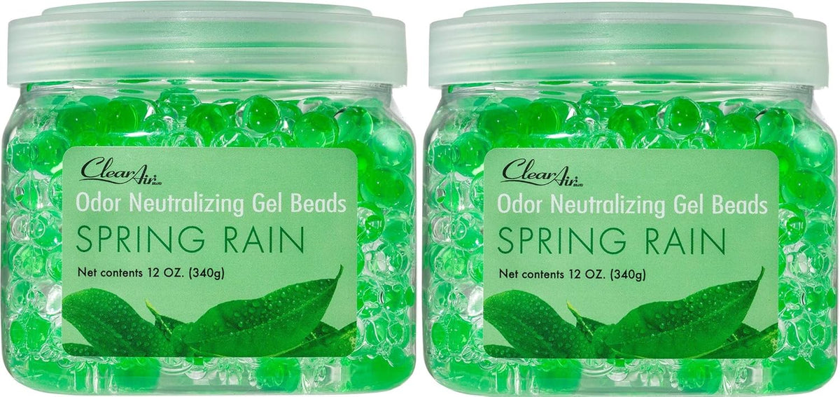 Clear Air Odor Eliminator Gel Beads - 12 oz, Pack of 2 - Air Freshener Made with Essential Oils - Eliminates Odors in Bathrooms, Cars, Boats, RVs & Pet Areas - Spring Rain Scent
