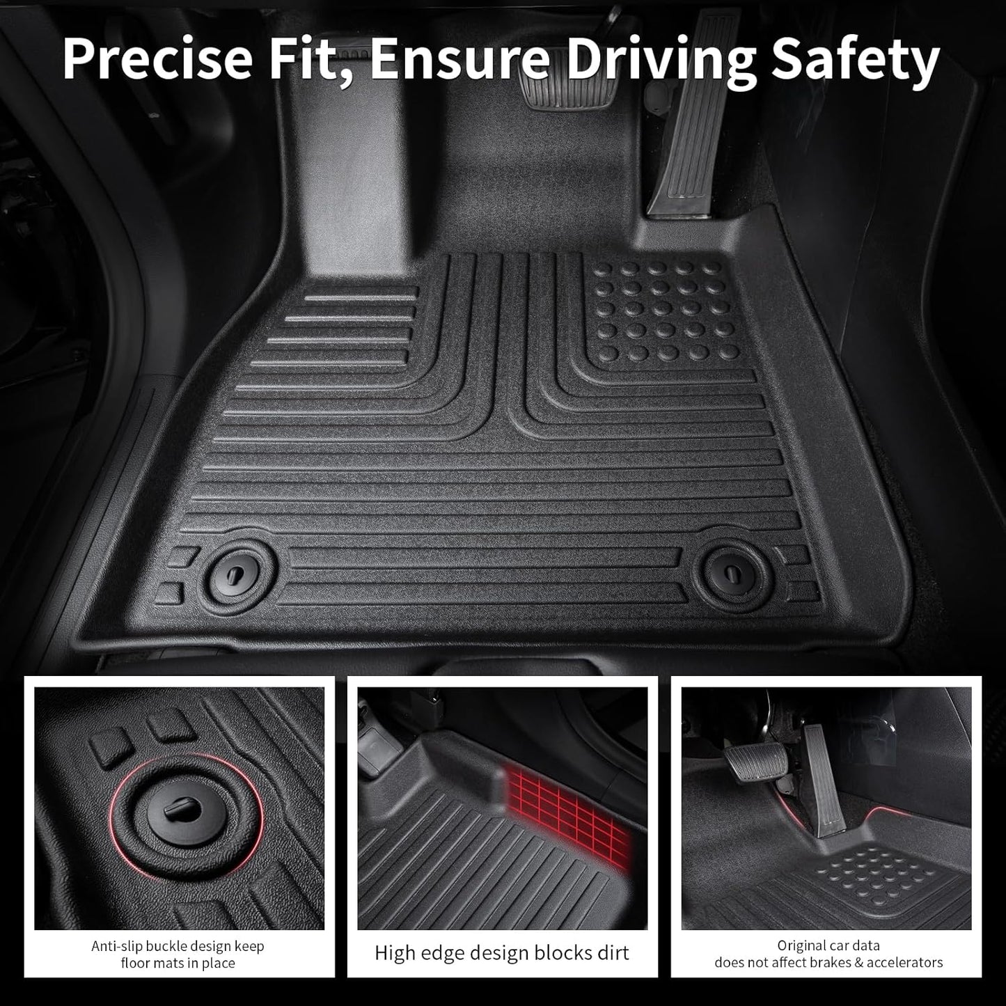 Wayhigh-Floor Mats for 2021-2025 Kia Sorento (not for Hybrid) 6 & 7 Seats TPE Trunk Mat with Backrest Mat All Weather Waterproof Duty Rubber Cargo Liners Floor Mats Accessories Custom Black