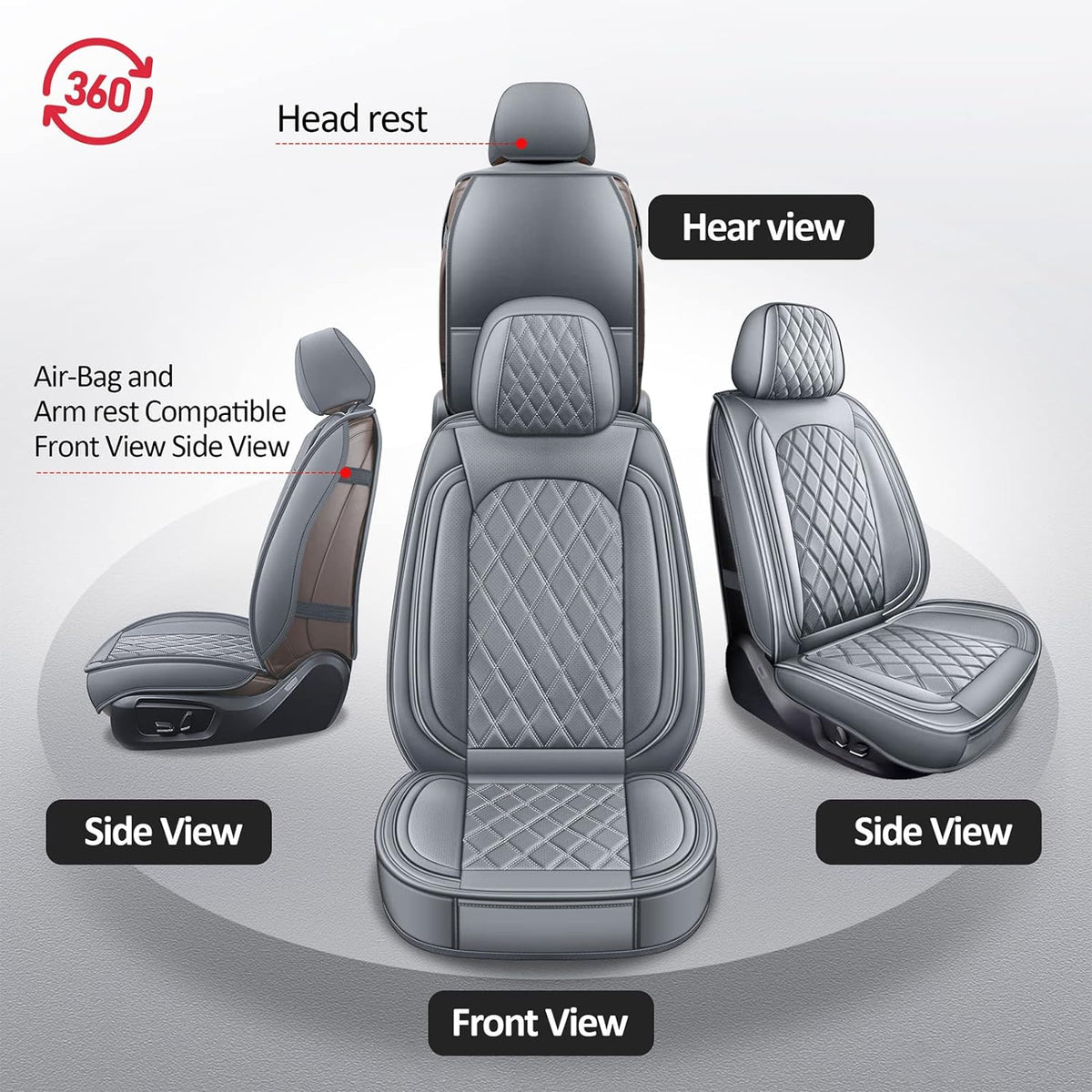 MIROZO 2PCS Ram Seat Cover,Front Seat Covers for Dodge Ram Truck Accessories Compatible with 2009-2025 RAM 1500 2500 3500 Pickup Crew Quad Cab (2PCS Front,Gray)