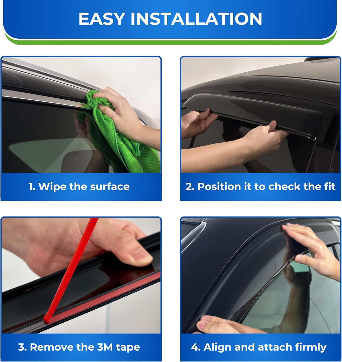 KPY Window Visor Compatible with Mitsubishi Mirage Hatchback 2014-2020, 4PC Rain Guard Side Window Vent Deflectors Tape-On Style, 2014 2015 2016 2017 2018 2019 2020