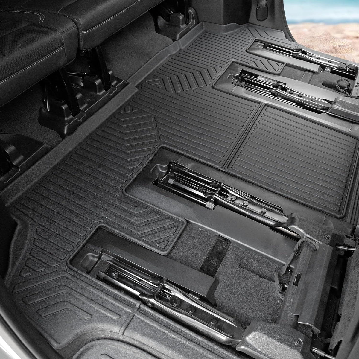 Floor Mats Set for 2021-2025 Chevy Suburban 7 Seats/GMC Yukon XL Accessories, Full Coverage All Weather Floor Mats Cargo Mat with 3rd Row Backrest Protectors & Door Sill Guards