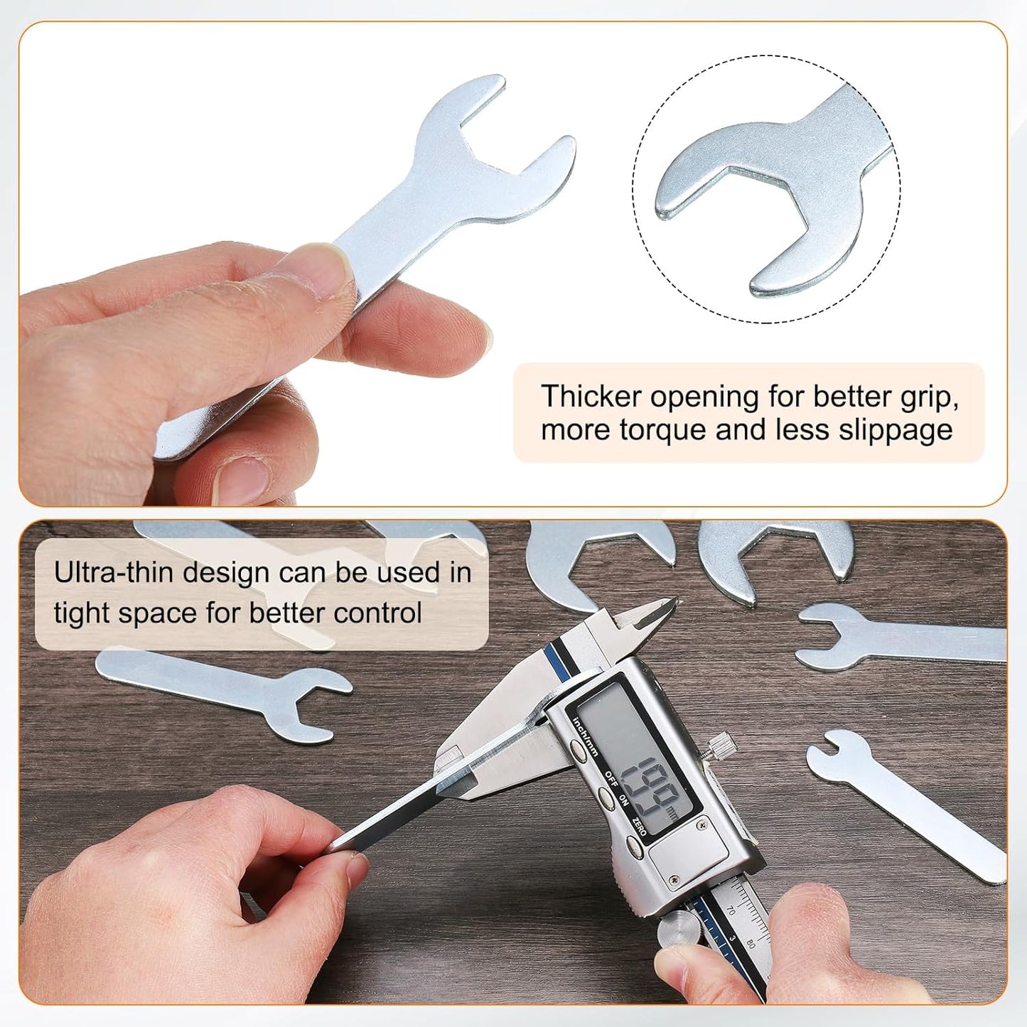HARFINGTON 10pcs Small Wrench 15mm Open End U-Shaped Single Open Ended Spanner Super Thin Flat Head Galvanizing Wrench for Automotive Repair Furniture Assembly