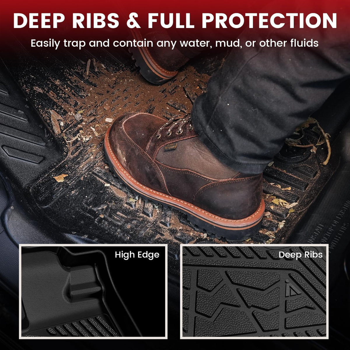 LASFIT Floor Mats for Honda Ridgeline 2025 2024 2023-2017 Crew Cab, All Weather Protection TPE Non-Slip Custom Fit Automotive Accessories Floor Liners 1st & 2nd Row, Black