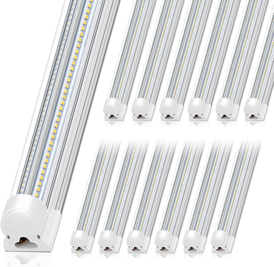 Barrina 8FT LED Shop Light, 100W 15000LM 5000K, Clear Cover Linkable Led Tube Lights, V Shape Integrated T8 LED Lighting, LED Ceiling Lights for Garage, Warehouse, Workshop, ETL Listed, 12 Pack