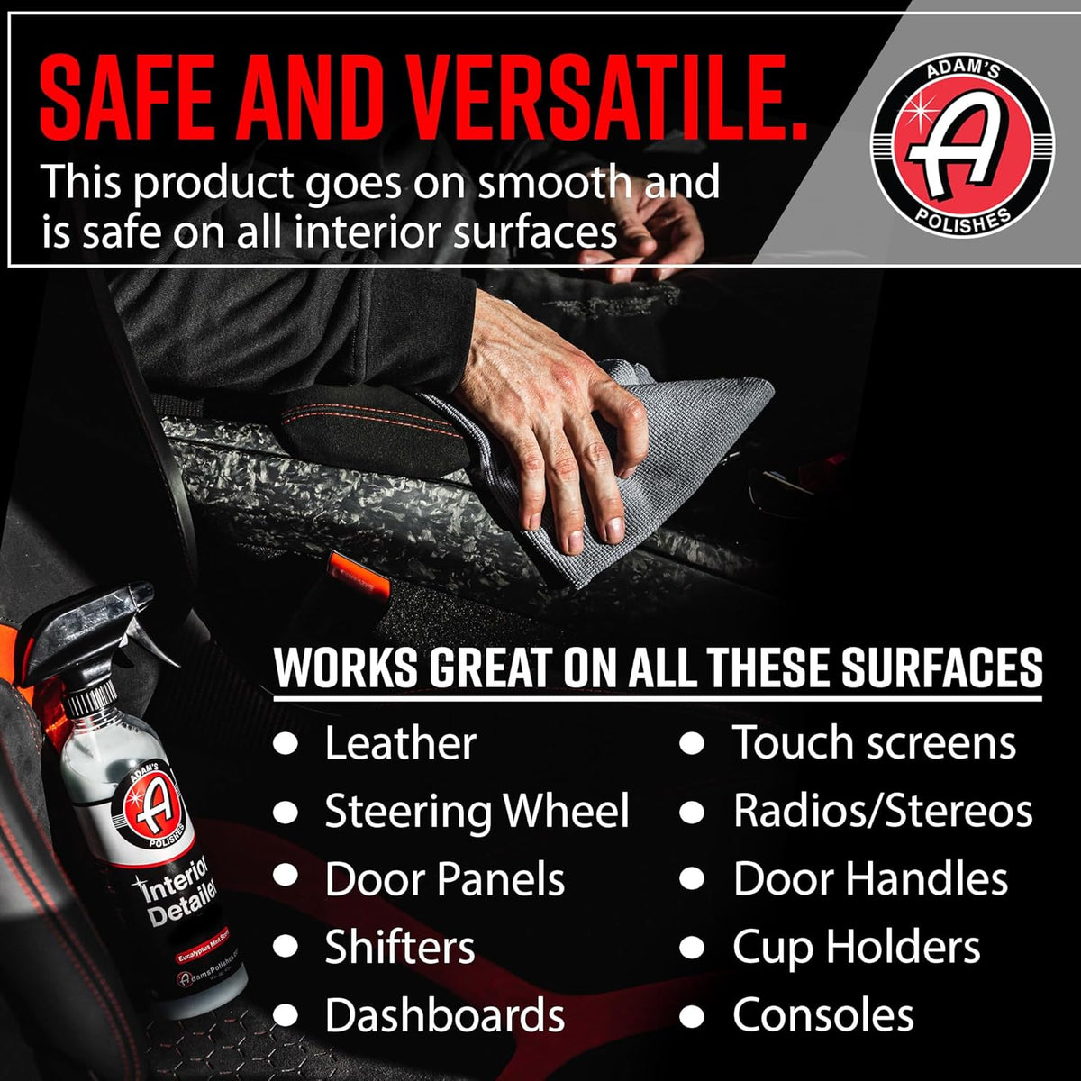 Adam's Polishes Interior Detailer (16oz) - Total Car Interior Cleaner, Protectant & Dressing | All Purpose Cleaner & Leather Conditioner | Vinyl, Dashboard, Screen, Seat Cleaner & More