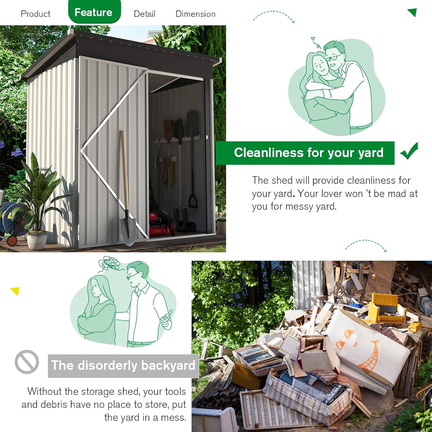 U-MAX 5' x 3' Outdoor Metal Storage Shed, Steel Garden Shed with Single Lockable Door, Tool Storage Shed for Backyard, Patio, Lawn in White