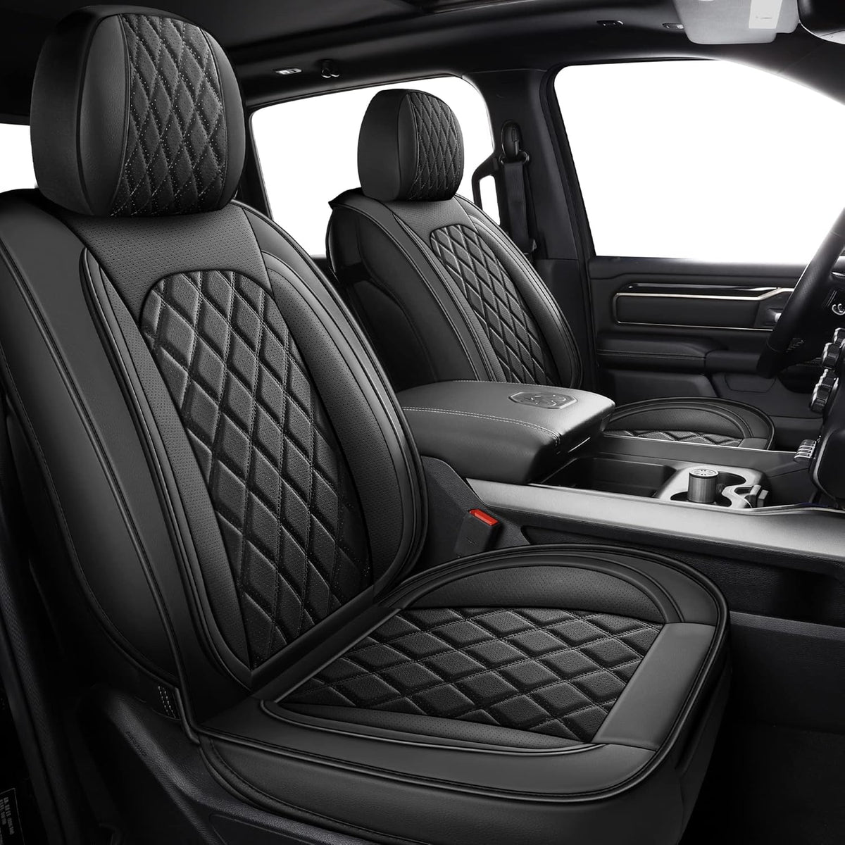 MIROZO 2PCS Front Seat Covers for Dodge Ram,Waterproof Truck Seat Cover Compatible with 2009-2025 RAM 1500 2500 3500 Truck Pickup Crew Quad Cab (2PCS Front,Black)