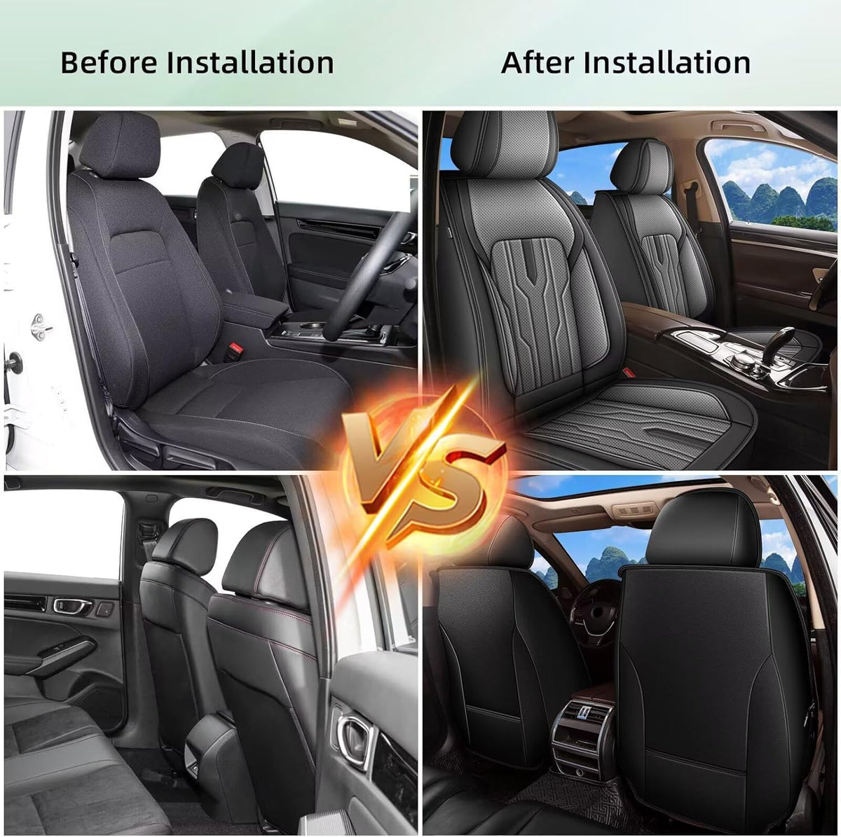YORKENIC Fit for Hyundai Kona Seat Covers Front Set 2018-2024 2025: Breathable Leather Car Seat Covers Compatible Airbag (2 Front Set, Black & Grey)