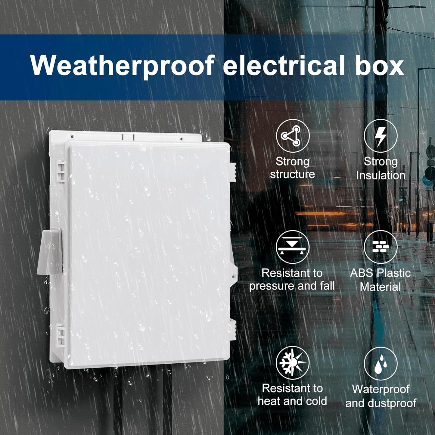 Outdoor Electrical Junction Box, ABS Water Resistant Enclosure with Internal Mounting Panel & Hinged Cover (16"H* 12"L* 5.9"W & Thermostat)