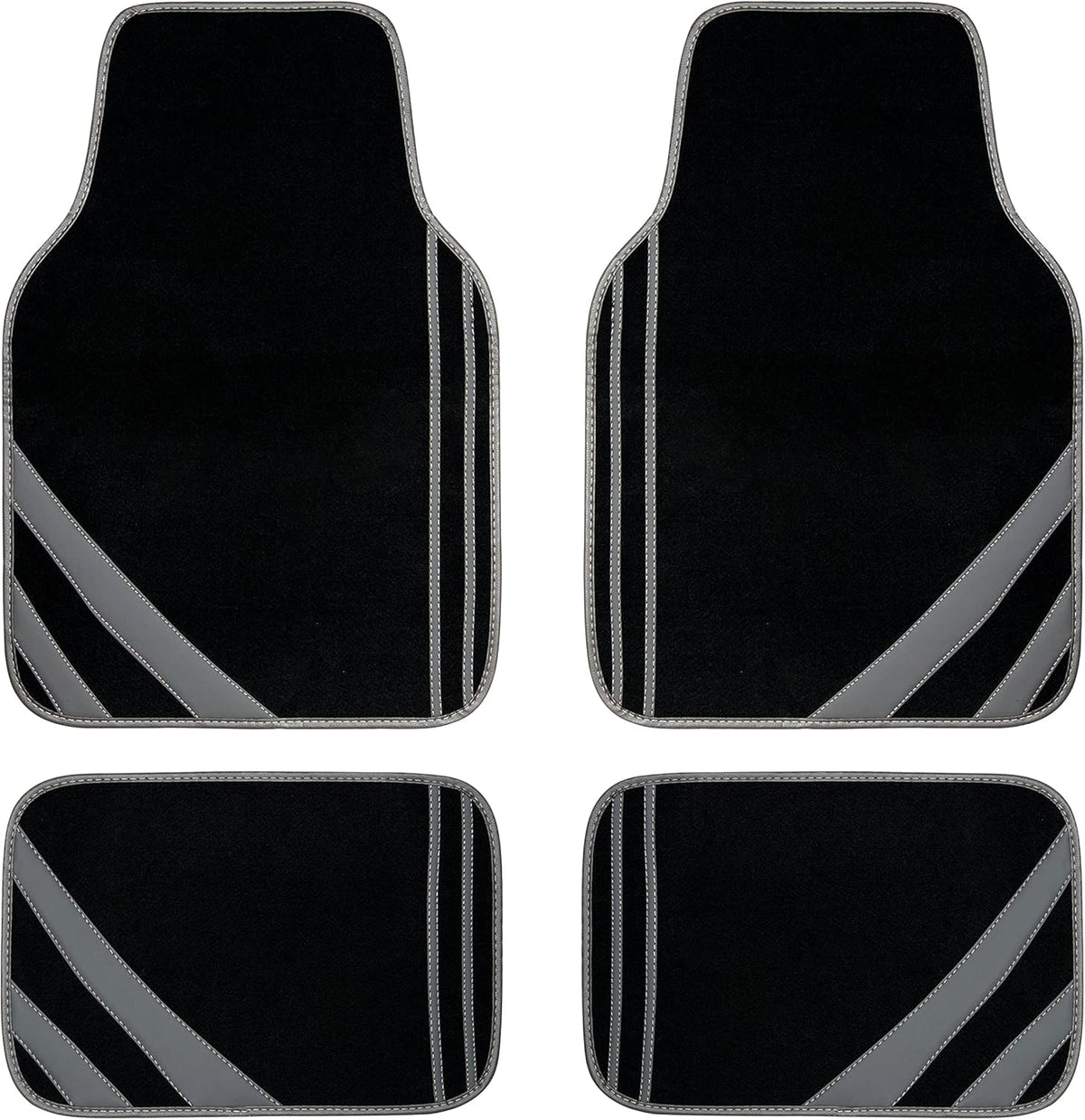 CAR PASS Carpet Car Floor Mats, Edge Leather Waterproof Car Mats with Double Stitch Line and Anti-Slip Backing Design, Fit 95% Automotive,SUVS,Sedan,Vans (Black and Gray)