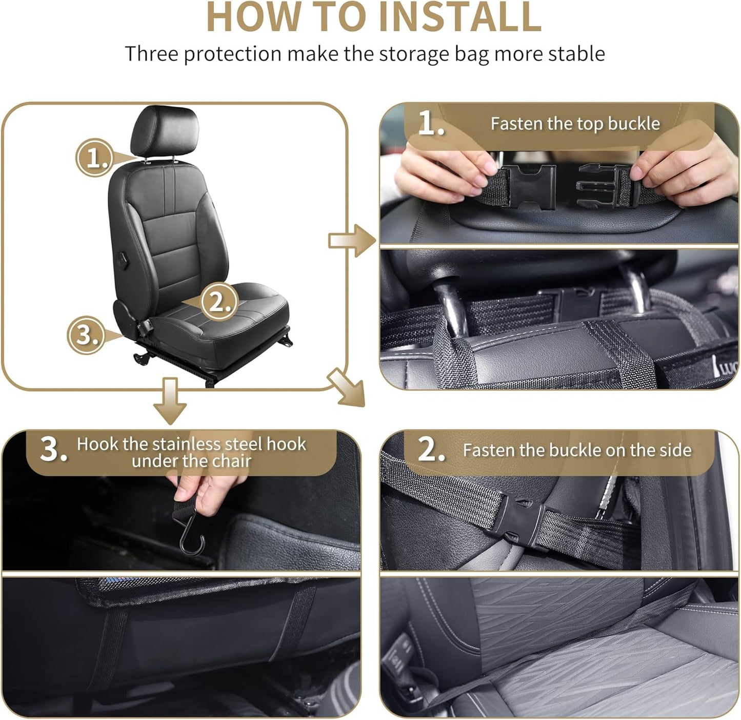 LUCMO Car Backseat Organizer with Touch Screen Tablet Holder-2 Pcs,9 Storage Pockets Car Storage Organizer, Protectors Kick Mats Travel Accessories for Kids-Black