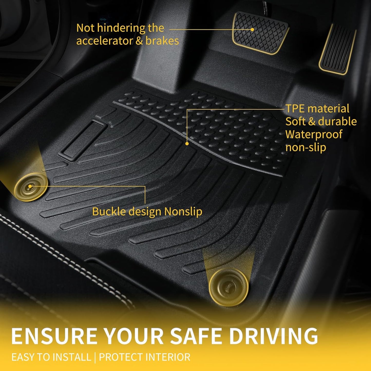 GINOWY-Floor Mats for Ford Focus 2012-2018丨TPE All Weather Car Mats Rubber Liners for Ford Focus Accessories