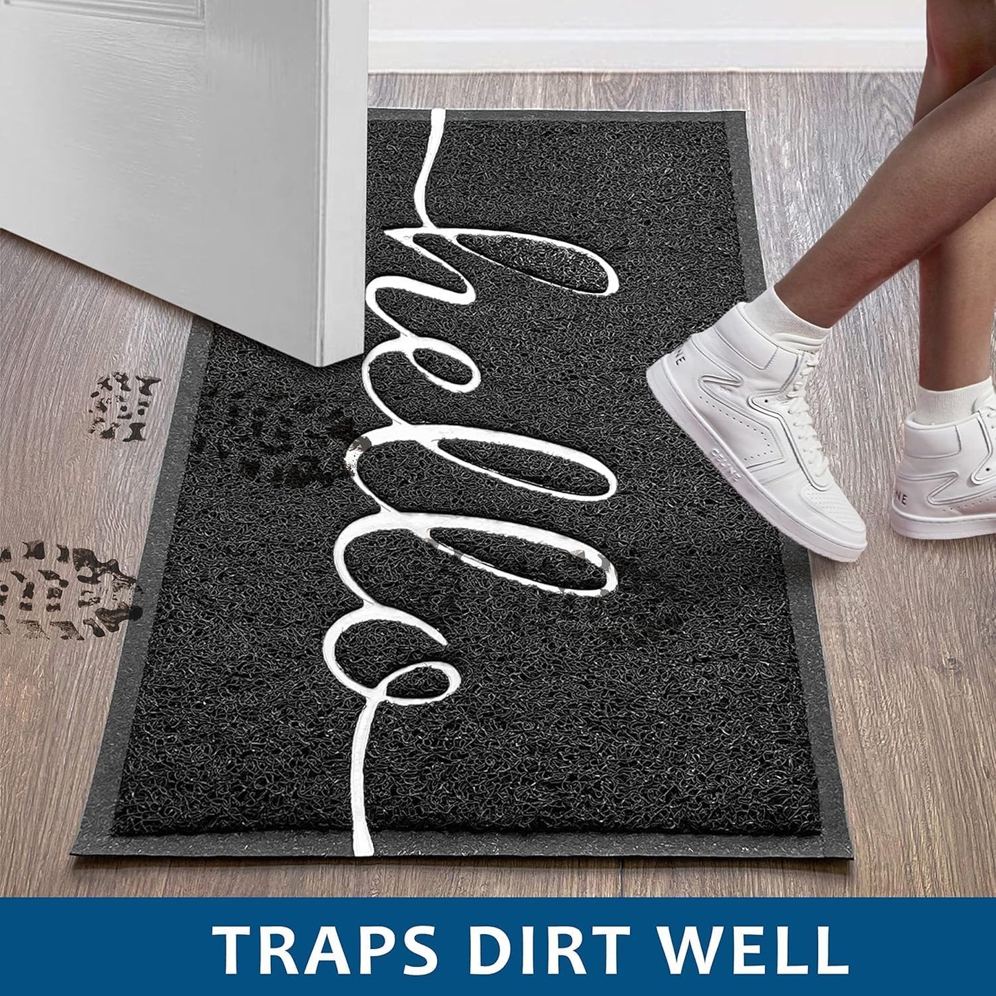 EARTHALL Door Mat Outside Inside Hello Doormat, 36"x24", Durable Floor Mat Non Slip Mat Ultra Absorb Mud Easy Clean Front Doormat for Garage, Entryway, Patio, High Traffic Areas, Black
