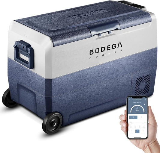BODEGACOOLER 12 Volt Portable Refrigerator,64 Quart Car Fridge Dual Zone -4℉-68℉,60L Car Freezer APP Control,Electric Compressor Cooler 12/24V DC and 100-240V AC for RV,Camping,Travel,Truck,Vehicles
