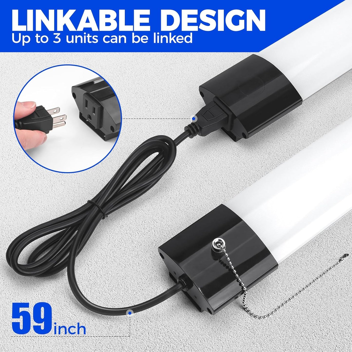 Barrina BS84 LED Shop Lights for Workshop 4FT, 84W, 10000LM, 6500K Linkable Light Fixture for Garage, Basement, Hanging or Flush Mount, ETL, 4 Packs