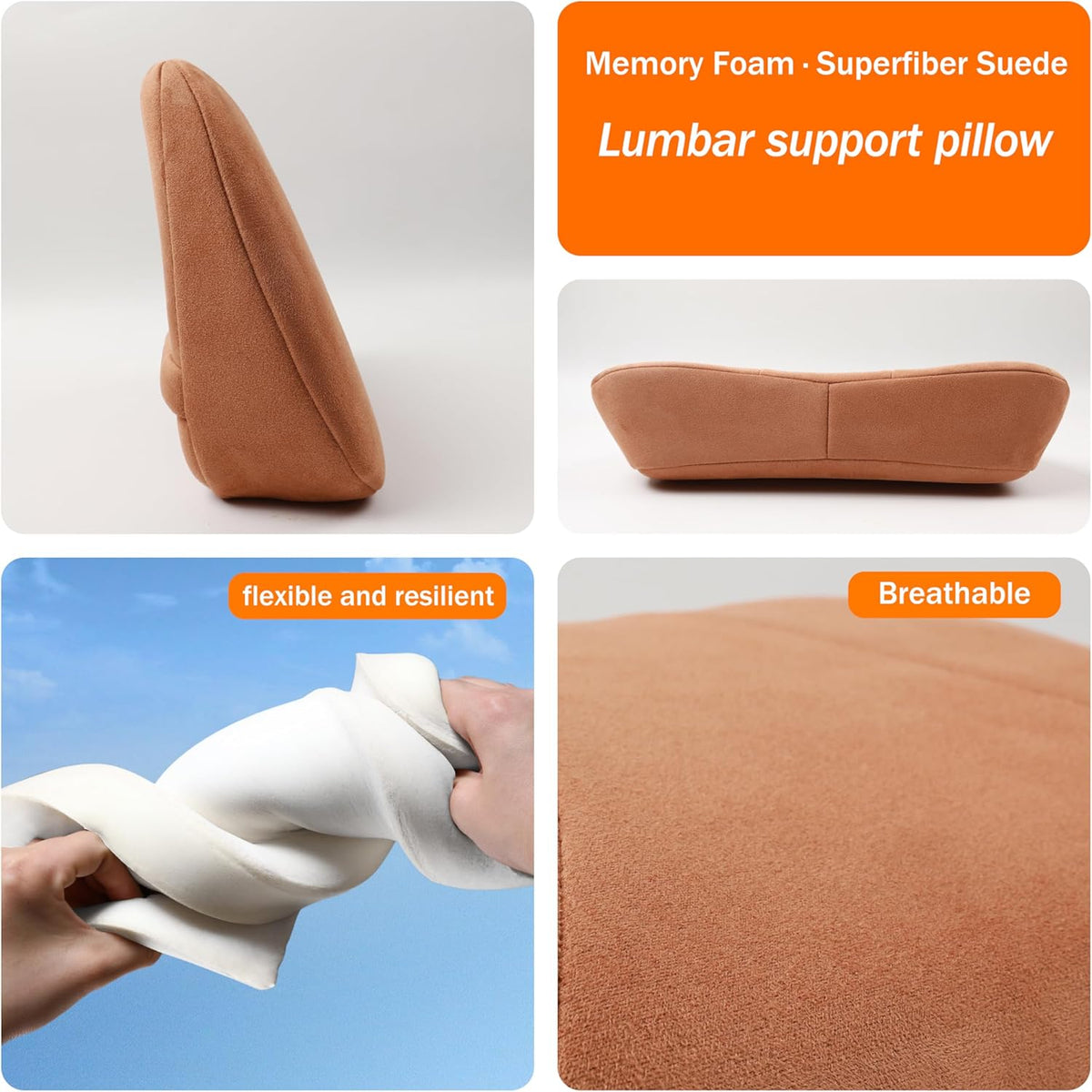 1P Lumbar Support Pillow,15.5x8.7 Memory Foam,Superfiber Suede,Drive car Back Pillows,seat,Office,Rest,Improve Posture(Off-White)